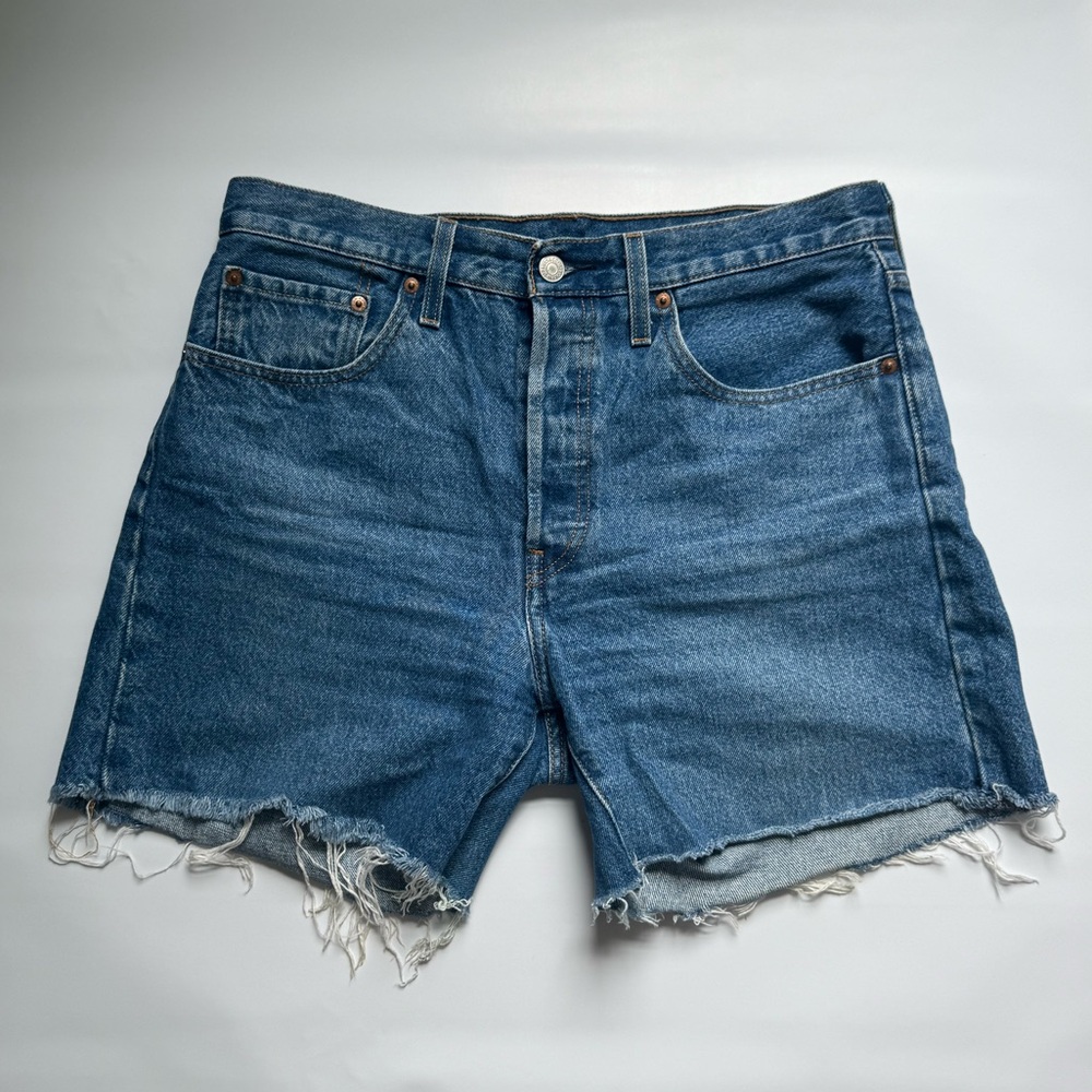Levi's 501 high rise button up denim shorts